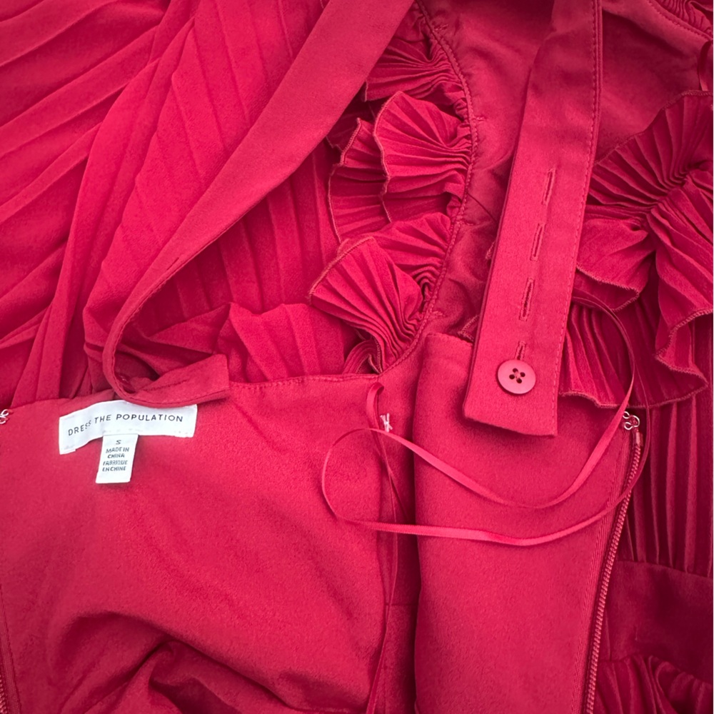 Dress The Population Vida One-Shoulder PleatedChiffon Gown,garnet,szS(4),new$349 - Picture 10 of 11